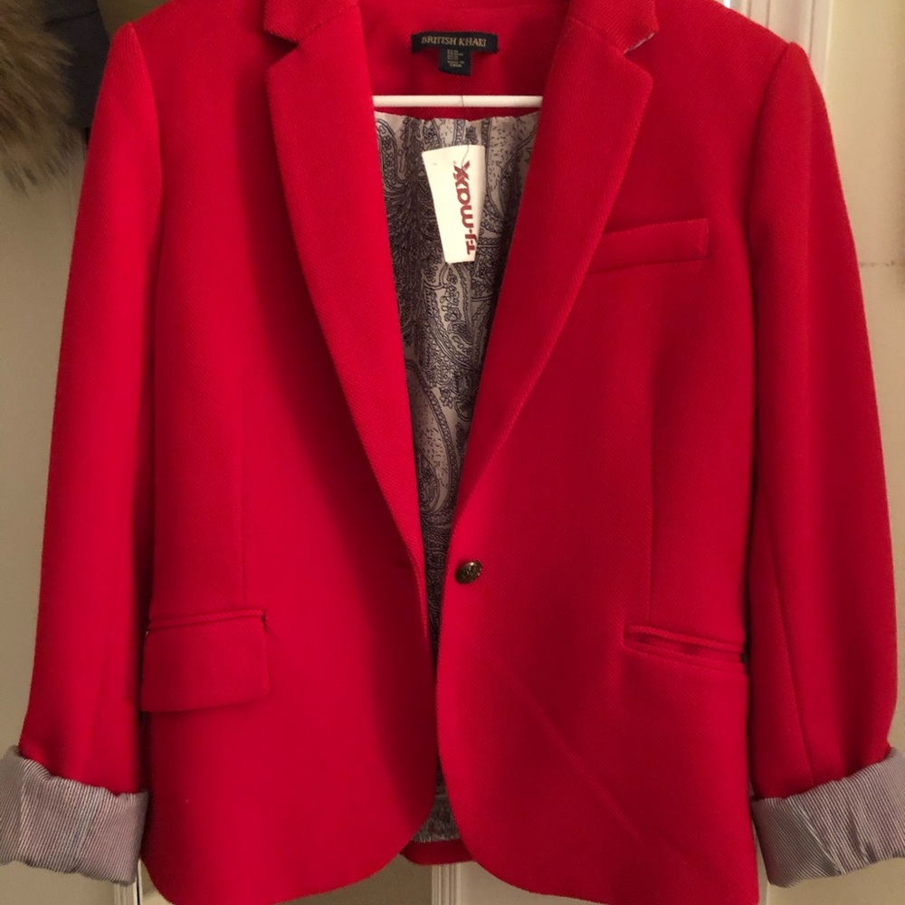 Red blazer with stripped and paisley detailing